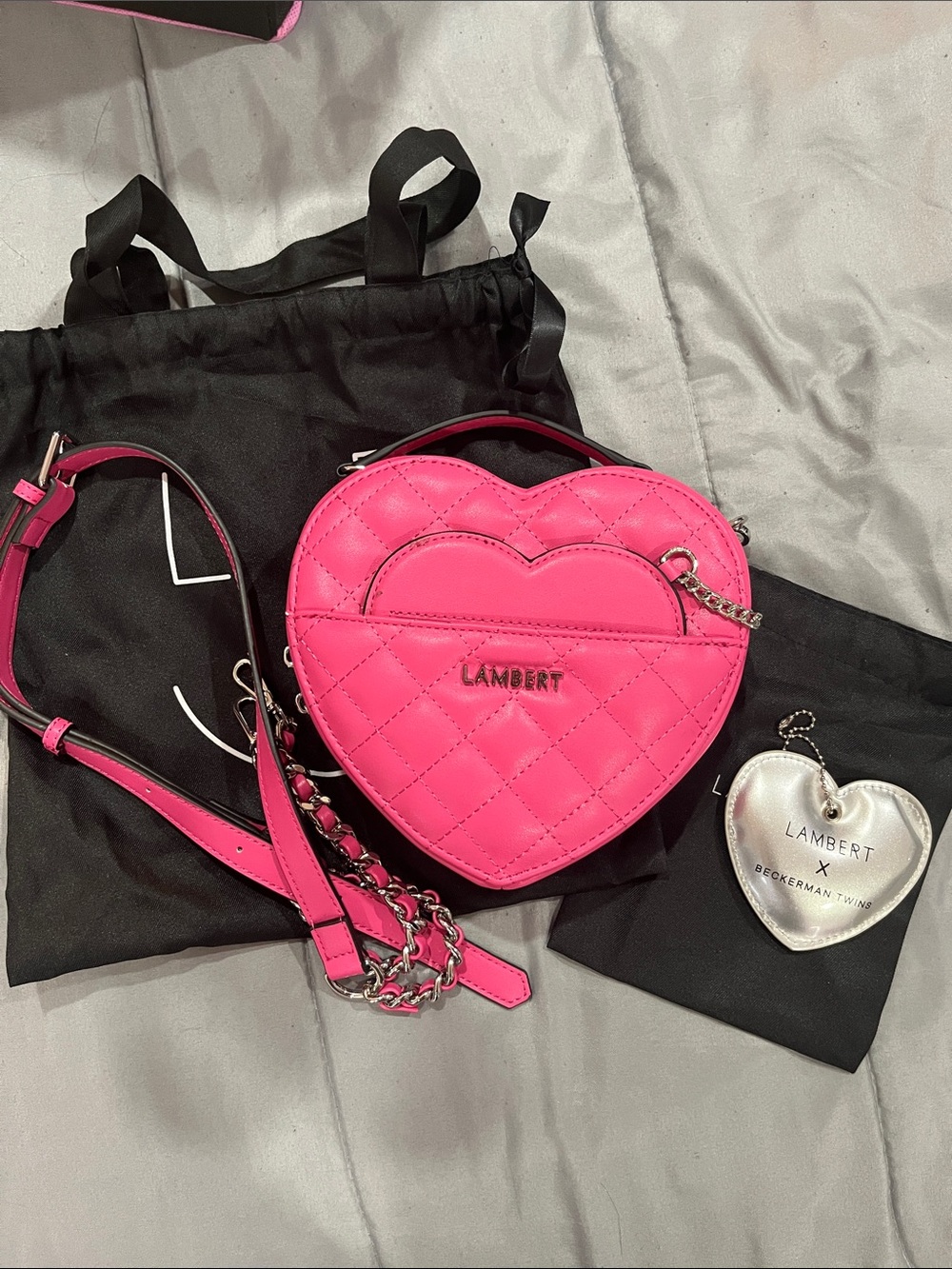 Lambert Hot Pink Quilted Heart Crossbody Bag
